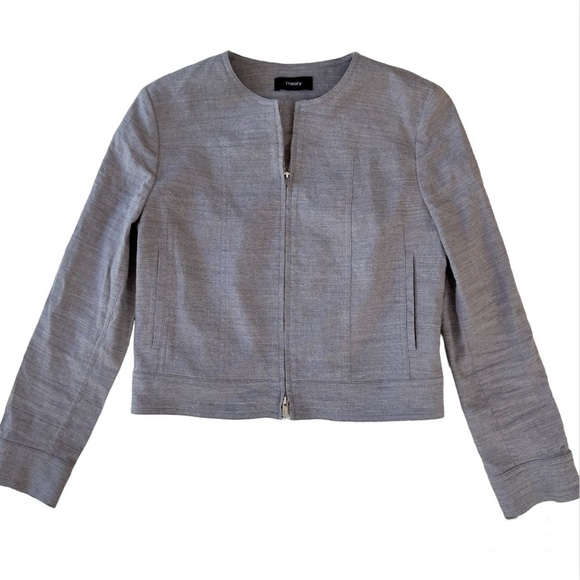 Theory Jean Moto Jacket in Textured Good Linen Sz 0 - Picture 1 of 5